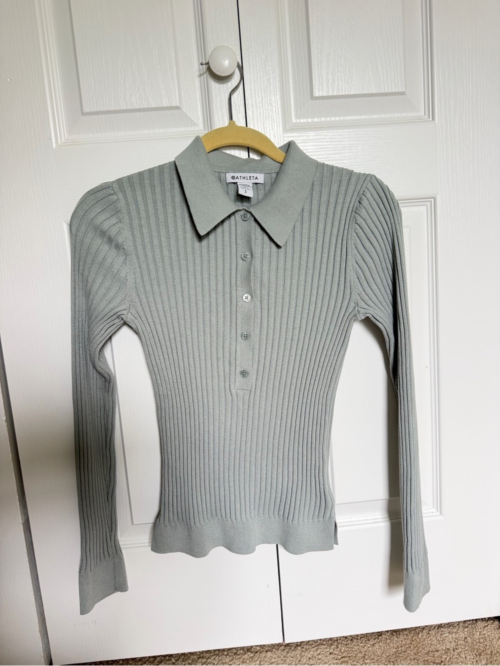 Athleta Ribbed Button-Front Polo Top in Sage NWOT